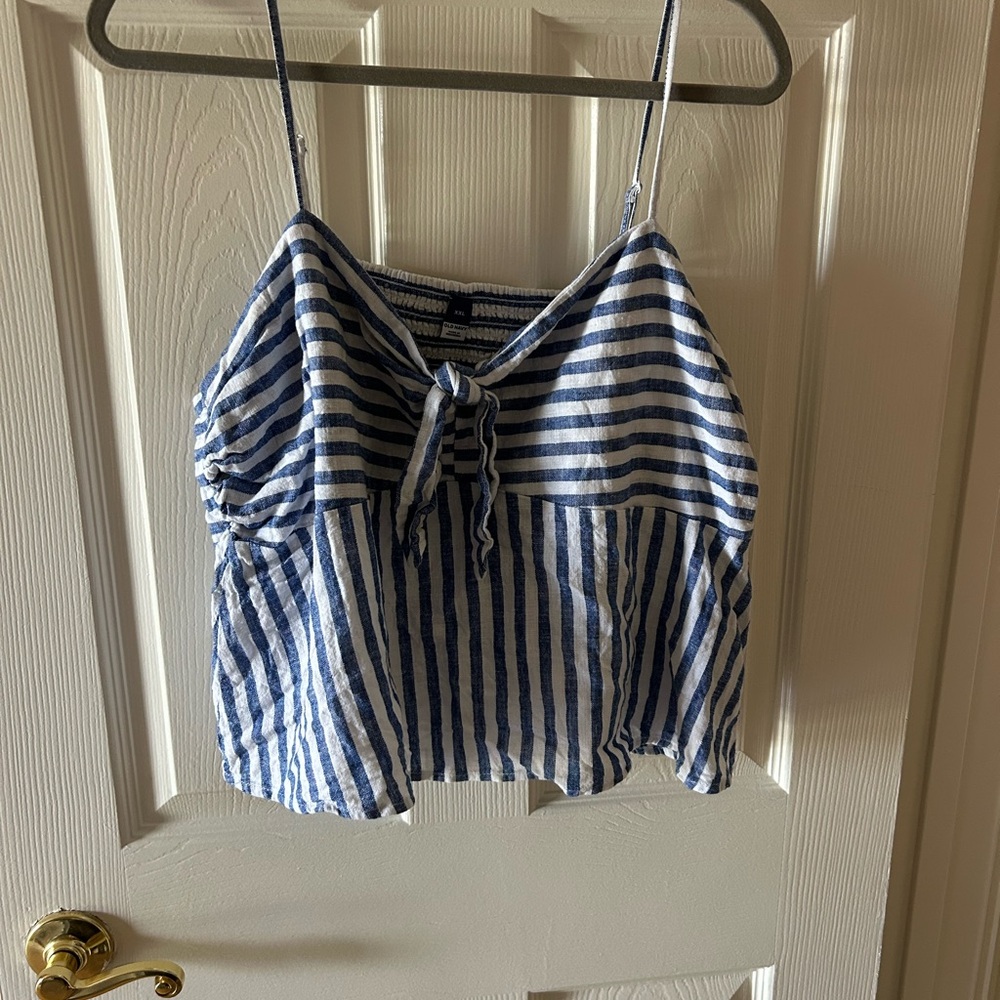 Old Navy Blue and White Striped Tie-Front Cami